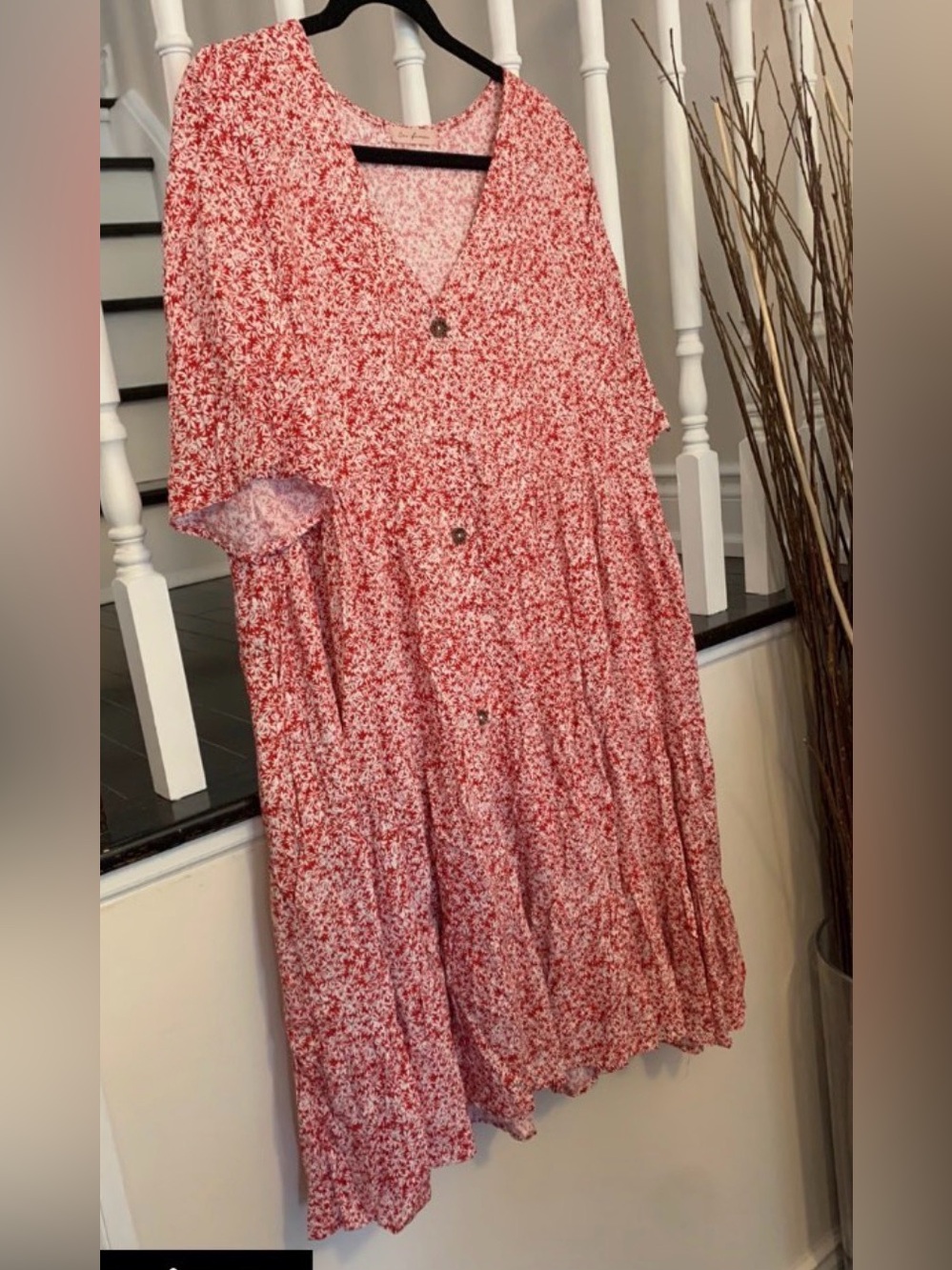 Ces Femme Red and White Floral Midi Dress
